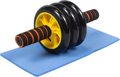 Ролик колесо для преса EasyFit Triple Ab Wheel 3 колеса EF-1353-Y потрійний з килимком (тренажер гімнастичний для м'язів пресу) Жовтий (56001848)