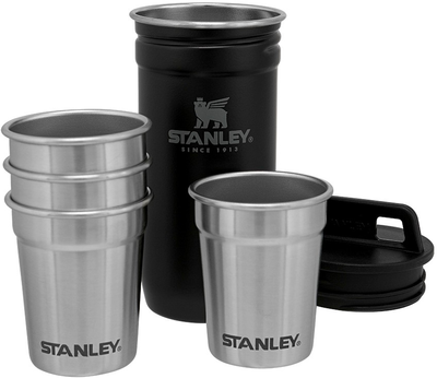 Набір металавих стаканів у флязі Stanley Adventure Hammertone 4 x 60 мл Чорний (6939236348379)