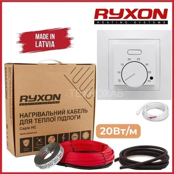 Теплый пол Ryxon 0,5м²-0,6м²/ 100Вт (5м) нагревательный кабель под плитку 20Вт/м с механическим терморегулятором AC308 белый