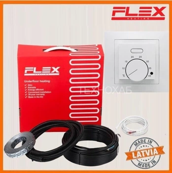 Теплый пол Flex 0,5м²-0,6м²/ 87Вт (5м) нагревательный кабель под плитку 17,5 Вт/м с механическим терморегулятором AC308 белый