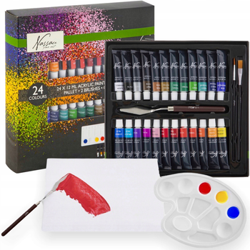 Zestaw farb akrylowych Nassau Fine Art Classic z akcesoriami 24 x 12 ml (8720257124046)