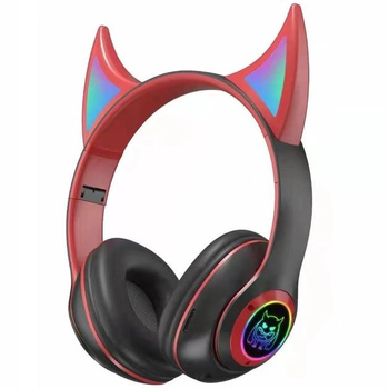 Бездротові дитячі MP3 Навушники з Вушками з підсвіткою з MicroSD Ear STN-25 Bluetooth Червоні