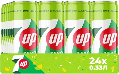 Упаковка напою безалкогольного сильногазованого 7 UP Zero sugar 0.33 л х 24 шт (4823063126946)