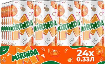Упаковка напою безалкогольного сильногазованого Mirinda Orange Zero sugar 0.33 л х 24 шт (4823063126939)