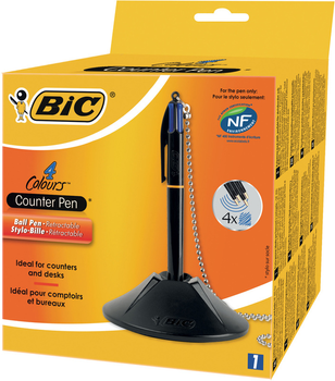 Długopis na łańcuszku BIC 4 Colours Counter Pen z podstawką Niebieski (3086123340596)