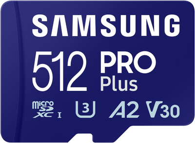 Карта пам'яті Samsung PRO Plus microSDXC 512GB Class 10 UHS-I U3 V30 A2 + SD адаптер (MB-MD512SA/EU)
