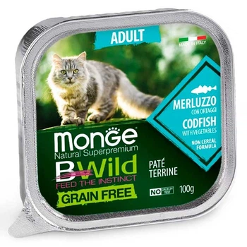 Monge (Монж) BWild Grain Free Wet Cod Fish Adult Cat - Консервований беззерновий корм з тріски для дорослих кішок (паштет), 100 г