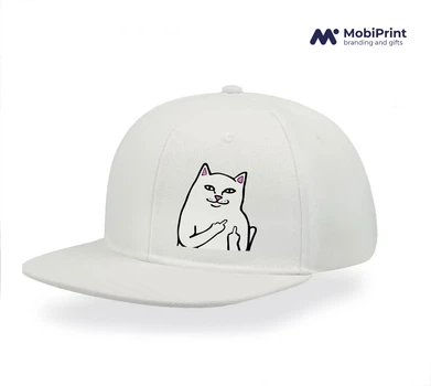Кепка Snapback мем Белый Кот с пальцем (meme Cat Middle finger) Белый (9276-2851-WT)