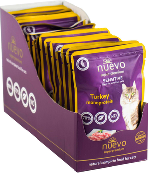 Упаковка вологого корму для чутливих кішок Nuevo Sensitive з монопротеїном з індичкою 85 г х 16 шт (4250231598982)