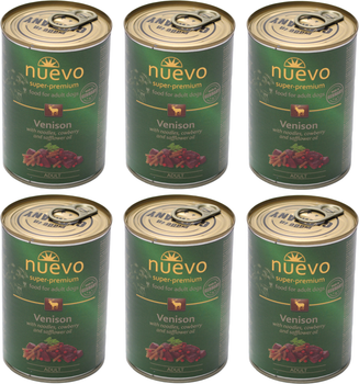 Упаковка консерв для собак Nuevo Adult з макаронами й олениною 6 шт. 400 г (4250231595509)