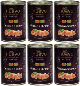 Упаковка консерв для кішок Nuevo Adult з куркою та креветками 6 шт. 400 г (4250231595677)