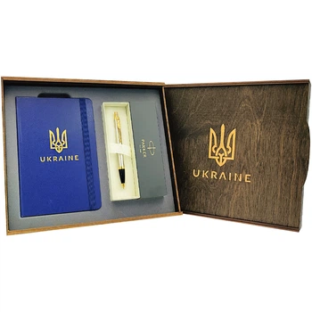 Подарунковий набір: Коробка + Кулькова ручка Parker IM 17 Brushed Metal GT BP 22 232_TR + Блокнот Axent Partner Ukraine Cиній
