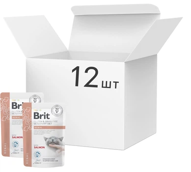 Упаковка Влажный беззерновой корм Brit Veterinary Diet Renal для кошек при заболеваниях почек, лосось, 12 шт. х 85 г (2700000048160)