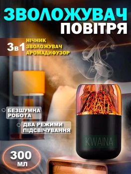 Ультразвуковой увлажнитель воздуха Вулкан в стакане 3 в 1: аромадиффузор, светильник ночник, Черный