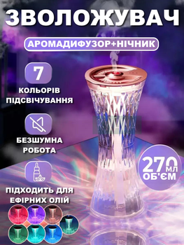 Увлажнитель воздуха кристальная лампа ночник сенсорное управление, 7 цветов подсветки