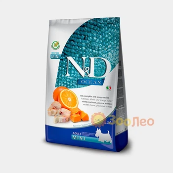 Сухой корм Farmina N&D Grain Free Ocean для собак малых пород с треской и апельсином, 800 г