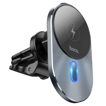 Держатель для телефона в автомобиль с беспроводной зарядкой Hoco CA91 Magic magnetic wireless 15W Max Gray