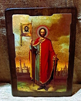 Икона святой князь Александр Невский (на дереве) 130*170 мм
