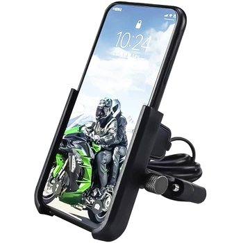Металлический держатель для телефона на мотоцикл или велосипед с USB зарядкой Addap BPH04 black, диагональ от 4" до 6,5"