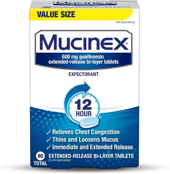 Муцинекс таблетки от кашля, Mucinex Expectorant 12 hours,600мг 80шт