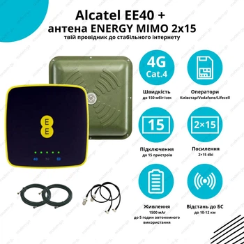 Комплект 4G WiFi роутер Alcatel EE40 + антенна Energy MIMO 2х15 Дб