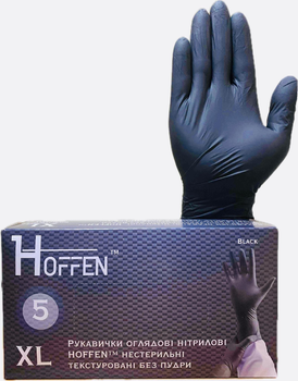 Міцні рукавички чорні нітрилові і 5 грам HOFFEN нестерильні текстуровані без пудри,розмір XL
