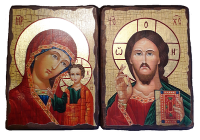 Икона Спаситель и Казанская (на дереве) 300*400 мм