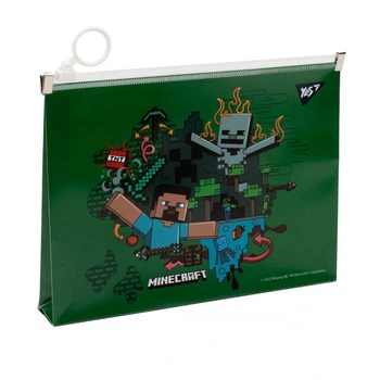 Папка на молнии zip-lock В6 200х150х30 мм Yes Minecraft "Майнкрафт" 180 мкм непрозрачная зеленая (492092)
