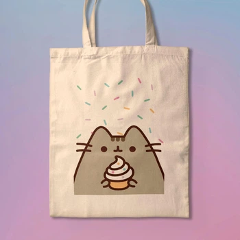 Еко-сумка, шопер з принтом Пушин з капкейком Pusheen