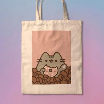 Еко-сумка, шопер з принтом Пушин з пончиком Pusheen