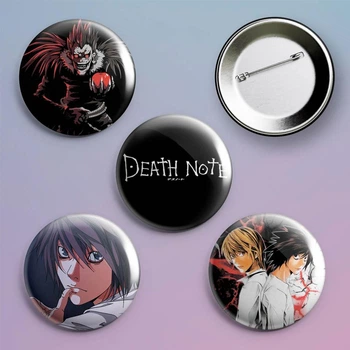 Закатные значки аниме Тетрадь смерти Death Note металлические на булавке 56 мм 4 штуки в комплекте
