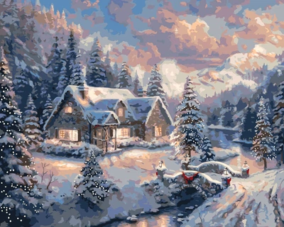 Картина за номерами Зимній пейзаж. Новорічна 40*50 см Орігамі (LW3253)