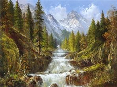 Набір Алмазна мозаїка вишивка Чарівність гірських річок: Лісовий Водоспад Бурхлива річка на підрамнику повна 5d 40х50