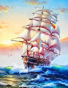 Алмазная мозаика на подрамнике Белый парусник, 30*40