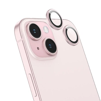 Защитное стекло для камеры iPhone 15 и iPhone 15 Plus Hoco V14 3D metal frame lens film. Rose