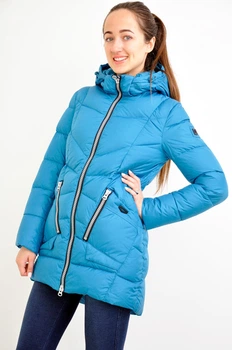 Женский пуховик Snowimage с капюшоном бирюзовый трапеция SICB-P503 46