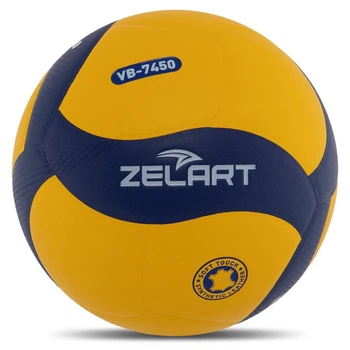 М'яч волейбольний Клеєний ZELART Indoor (PU, №5, 5 сл., клеєний) (VB-7450_Жовтий-синій)
