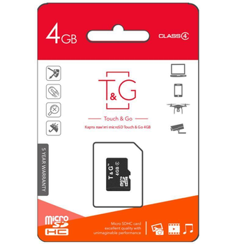Карта памяти micro-SDHC 4Gb T&G Class 4 no box (58183)