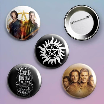 Закатные значки Сверхъестественное Supernatural металлические на булавке 56 мм 4 штуки в комплекте