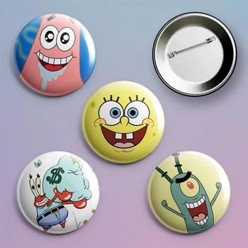 Закатные значки Губка боб SpongeBob SquarePants металлические на булавке 56 мм 4 штуки в комплекте