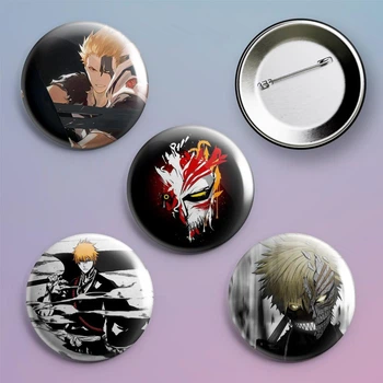 Закатные значки аниме Блич Bleach металлические на булавке 56 мм 4 штуки в комплекте