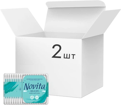 Упаковка ватних паличок Novita Delicate у квадратній коробці 300 шт х 2 пачки (4820096970980)
