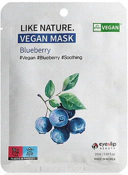 Тканинна маска для обличчя з екстрактом чорниці - Eyenlip Like Nature Vegan Mask Blueberry 10x25ml