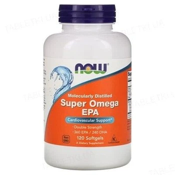 Super Omega EPA 1200 мг Супер омега подвійна сила Жирні кислоти Now Foods (эйкозапентаеновая кислота) 120 капсул