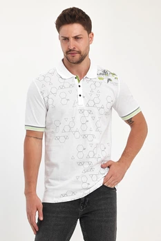 Футболка поло з принтом Trend Collection 39701 білий + принт (BEYAZ) M