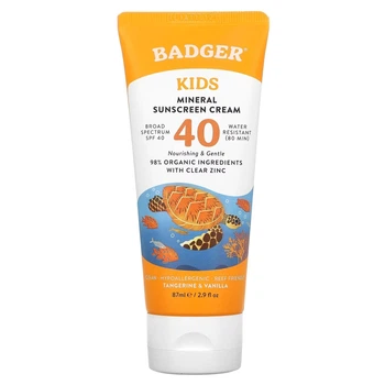 Солнцезащитный минеральный крем для детей Badger Clear Sport SPF40 87мл, мандарин- ваниль