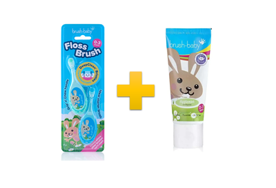 Комплект Brush-Baby FlossBrush (щітка FlossBrush Blue-Teal (2 шт) + паста Applemint 50мл)