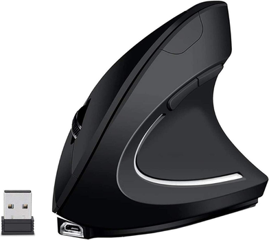 Вертикальная мышь для правшей Ergonomic Mouse, беспроводная, соединение через фишку 2,4GHz, аккумуляторная, черная
