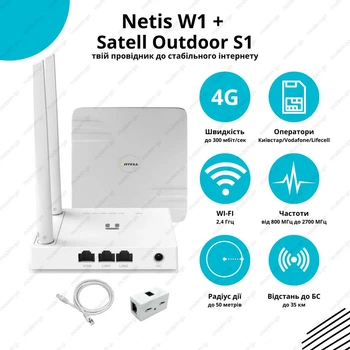 4G интернет комплект Satell Outdoor S1 и WIFI роутер Netis W1