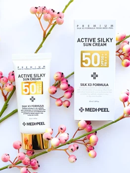 Солнцезащитный крем с комплексом пептидов и шелка MEDI-PEEL Active Silky Sun Cream SPF50+PA+++ 50 ml